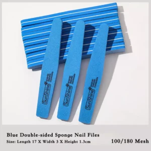 Blue sponge nail files with matching color stack background