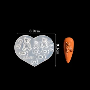 Silicone nail mold with seated bears and candy shapes for 3D designs