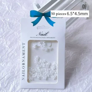 Clear petal-shaped mini bow nail charms in glossy resin, 6.5×4.5mm