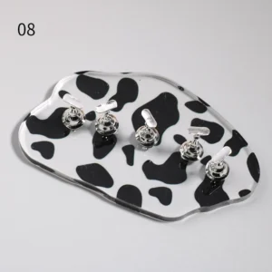 Full-size cow print nail display tray with 5 silver holders