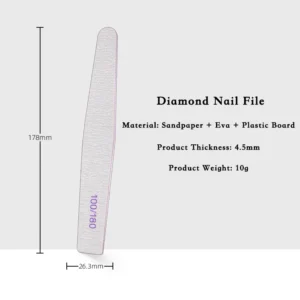 Diamond-shaped nail file with tapered ends and 100/180 grit