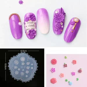 Purple nail designs created with 3D nail carving molds