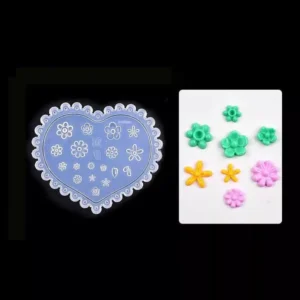 Heart-shaped silicone nail mold with colored flower outputs