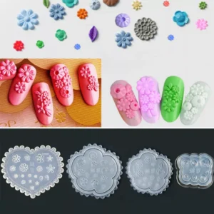 Multiple gel flowers and silicone molds for nail art sets