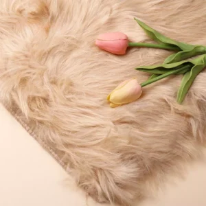 Textured golden beige faux fur mat for nail display setups