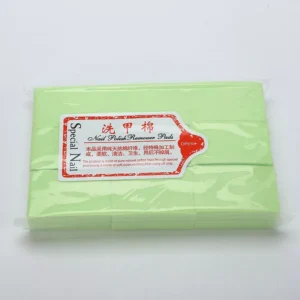Light green nail polish remover pads in clear packaging