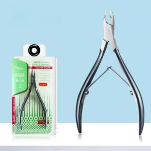 Gunmetal tone nail cuticle clipper with 14mm blade and ergonomic design