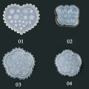 4 silicone nail molds with labeled floral design variations
