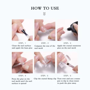 Step-by-step guide showing how to use the transparent dual form nail clamp