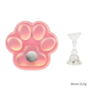 Pink paw-shaped magnetic nail art holder with tip stand