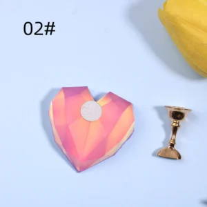 Pink-orange iridescent magnetic nail stand in heart shape, style 02