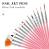 Pink nail art brush set with chrome ferrules – full view of 15 tools