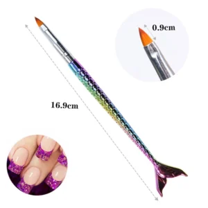 Tapered carving nail brush with 0.9cm tip and purple-pink rainbow tail