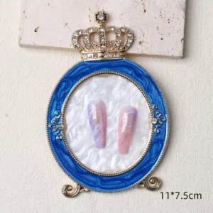 Blue enamel oval nail display tray with gold gem crown