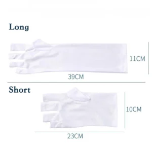 Long and short UV nail gloves with size measurements