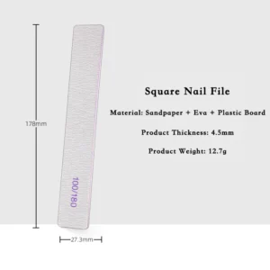 Square nail file with full thickness and dimension displayed