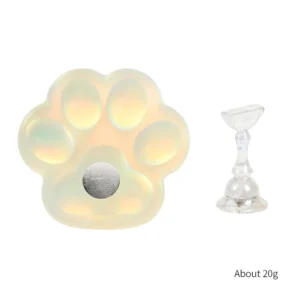 White iridescent cat paw nail stand with metal base and holder