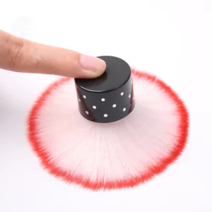 Red-edged soft nail duster brush fanned out with finger press