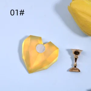 Yellow iridescent crystal heart nail base with metallic tip holder